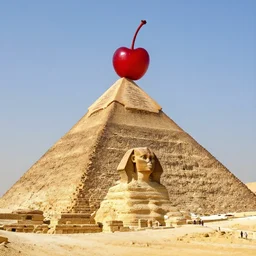 and ancient egyptian pyramid with a cherry on top. photograph.