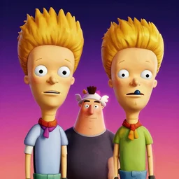 highly detailed closeup portrait of beavis & butthead mtv, really epic gradient, by atey ghailan, by greg rutkowski, by greg tocchini, by james gilleard, by joe fenton, by kaethe butcher, gradient red blue rainbow, black and white color scheme, grunge aesthetic, graffiti tag wall background