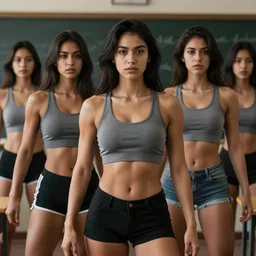 a college latin class, but the all - female students consiste entirely of jacked musclegirls, female muscular young buff women