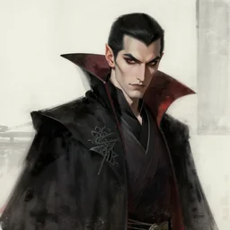 sharp hq rendering, dark vampire, character portrait, concept art, painterly, fanart, highly detailed in the style of wlop by ilya kuvshinov, wenjun lin, angular asymmetrical design, chinese artist, eastern art style, nixeu