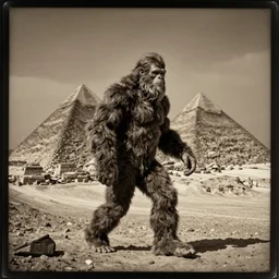 tintype photo, Bigfoot in front of the pyramids