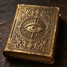 portrait of an ancient ornate intricate old tome spell book with the sigil symbol of an eye emblazoned on the cover, cinematic, realistic, intricate detail, finely detailed, small details, extra detail, photorealistic, high resolution, 3 d, pbr, path tracing, volumetric lighting, octane render, arnold render, 8 k
