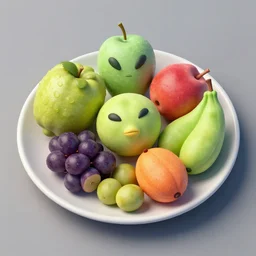 A plate of various alien fruits from another planet, photograph