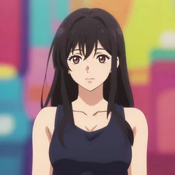 A centered portrait of a woman with a colourful background blurred in anime style, digital art, anime, trending on artstation, 8K image, highly detailed