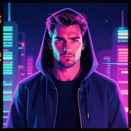 bryce wayne in hoodie, portrait, vaporwave, synthwave, neon, vector graphics, cinematic, volumetric lighting, f 8 aperture, cinematic eastman 5 3 8 4 film
