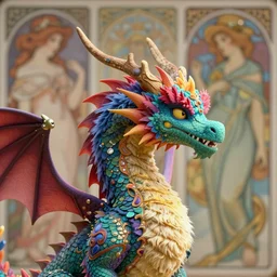 profile of a fuzzy, elegant, kaiju dragon, vibrant colours, highly detailed, blurred background, alphonse mucha, rhads, ross tran, artstation, artgem, octane render, 1 6 k