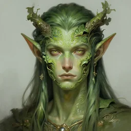 male elf druid, plants parts embedded into face, intricate, elegant, highly detailed, digital painting, trending on artstation, concept art, smooth, sharp focus, cyberpunk, illustration, art by artgerm and greg rutkowski and alphonse mucha, 8 k