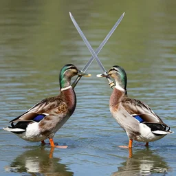 two ducks sword fighting