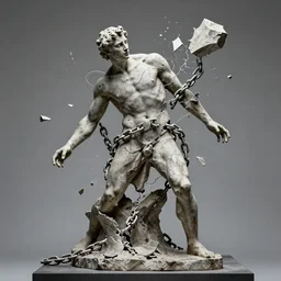sculpture of human shattering their chains