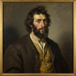 portrait of a neanderthal man in 1 9 5 0 s italian clothing by pietro annigoni, oil on canvas, national portrait gallery