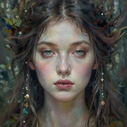 portrait of a beautiful forest goddess unusual beauty, esoteric, muted colors, head in focus, fantasy art, forest aesthetics, intricate, elegant, highly detailed hyperrealistic painting, artstation, concept art, full frame, painterly, sharp focus, illustration, art by ive freya