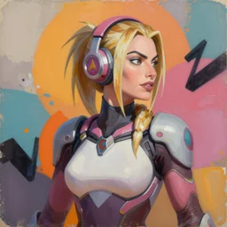 greg manchess portrait of margot robbie as zarya from overwatch, epic grimdark, fantasy, medium shot, asymmetrical, profile picture, organic painting, sunny day, matte painting, bold shapes, hard edges, street art, trending on artstation, by huang guangjian and gil elvgren and sachin teng