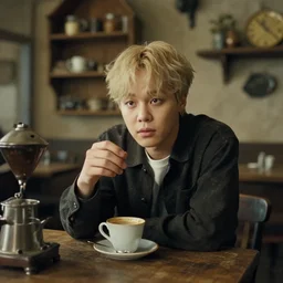 cinematic still of jimin in a medieval coffee shop 3 5 mm by vivian maier