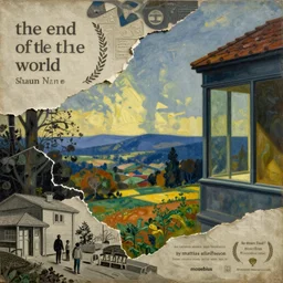 the end of the world by shaun tan, detailed, intricate, torn paper decollage, oil on canvas by edward hopper, ( by mattias adolfsson ), by moebius, cmyk
