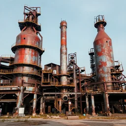 industrial ruins, ( ( primary color accents ) ), matte painting