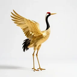golden crane bird, professional studio photo, full body, isolated on a pure white background, centered, entire subject in frame, sharp focus, soft studio lighting