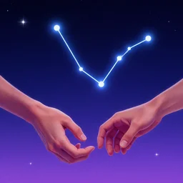 zodiac gemini constellation of man and girl in the starry sky, two hands, masterpiece epic retrowave art, trending on art station