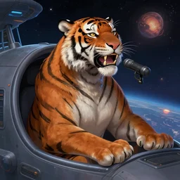an aesthetic award winning commission of a male anthro tiger singing on a spaceship,digital art,art by greg rutkowski,ross tran,character design by charles bowater,artgerm,hyperdetailed body,detailed face,beautiful,artstation,deviantart,stylish,space themed