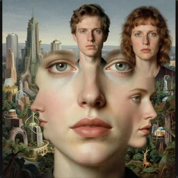 non binary future world, sustainable cities in a harmonious coexistence, the fashion of the time, super 8 portrait by maria sibylla merian, derek jarman, barbara hammer 4 k, 8 k, perfect faces, very detailed mouth and eyes