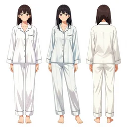 character model sheet of an anime woman in pajamas, concept art by makoto aida, artstation, official art, full body, concept art