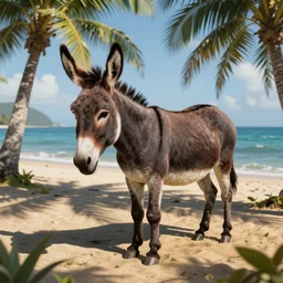 donkey on a sunbed, tropical vacation, digital art