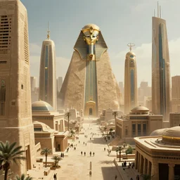 movie still of futuristic city inspired by ancient egypt