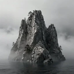 lonely rocks island, fog, intricate, elegant, sharp focus, highly detailed, concept art, digital painting, aleksi briclot
