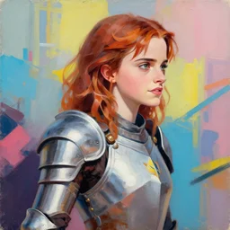 greg manchess portrait painting of partially armored emma watson aka hermine jean granger as overwatch character, medium shot, asymmetrical, profile picture, organic painting, sunny day, matte painting, bold shapes, hard edges, street art, trending on artstation, by huang guangjian and gil elvgren and sachin teng
