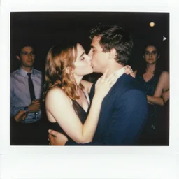 1 9 9 8 full color polaroid of clint howard and emma watson making out at a college party,