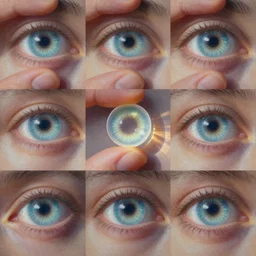 Alex Grey painting of someone putting on a contact lens, repeating patterns