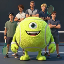 highly detailed vfx portrait of a character of a tennis ball monster stephen bliss, unrealengine, greg rutkowski, loish, rhads, beeple, makoto shinkai and lois van baarle, ilya kuvshinov, rossdraws, tom bagshaw,