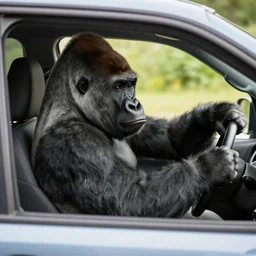 gorilla driving a car
