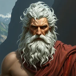 painted portrait of rugged zeus greek god, white hair masculine mature mountain vegetation handsome powerful upper body hairy burly robe fantasy intricate elegant extremely detailed digital painting trending artstation concept art sharp focus illustration art by alphonse mucha greg rutkowski craig mullins