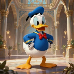 ultra realistic illustration of cyborg donald duck, intricate, futuristic persian palace, elegant, alien, highly detailed, digital painting, artstation, concept art, smooth, sharp focus, illustration, art by artgerm and greg rutkowski and alphonse mucha