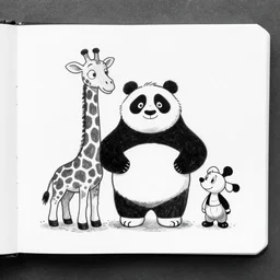 drawing from 1 9 2 0's disney animation, white paper, black & white, fat panda giraffe