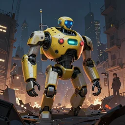 concept art of one rescue robot, disaster in the city at night, art gta 5 cover, official fanart behance hd artstation by jesper ejsing, by rhads, makoto shinkai and lois van baarle, ilya kuvshinov, ossdraws, that looks like it is from borderlands and by feng zhu and loish and laurie greasley, victo ngai, andreas rocha, john harris