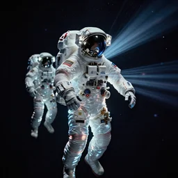 infrared concept art by craig mullins astronauts in futuristic dark and empty spaceship underwater. complex and hyperdetailed technical glowing suit. reflection and dispersion materials. rays and dispersion of light. volumetric light. 5 0 mm, f / 3 2. noise film photo. flash photography. octane render. interstellar movie art