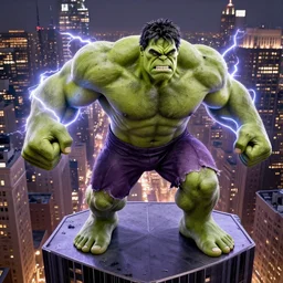 giant hulk hogan appears above new york with lightning powers, photograph,
