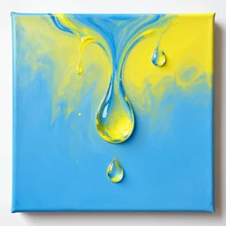 painting on canvas, watedrops, blue and yellow colors only, water droplets, acrylic painting, acrylic pouring, painting, influencer, artstation - h 8 0 0