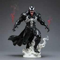 venom lord sculptor, black paint on white porcelain, red smoke, leather cloak, intricate, wet plastic, levitating, style of alex stoddard, 8 k