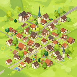 small swiss town, very beautiful, isometric view, comfy, artstation, high quality, by artgerm, greg rutkowski