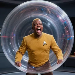 Captain Picard screaming, caught inside of a shrinking warp bubble on an episode of Star Trek The Next Generation