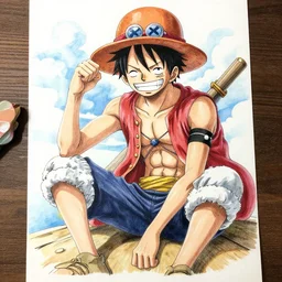 a highly detailed drawing of Luffy sitting on his boat by eiichiro oda, hyper-detailed