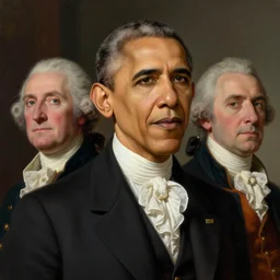 portrait of obama as george washington in washington crosses the delaware, digital art by eugene de blaas and ross tran, vibrant color scheme, intricately detailed, in the style of romanticism, cinematic, artstation, greg rutkowski