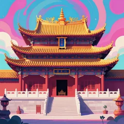 a buddhist temple, vaporwave aesthetic, colorful, psychedelic, digital painting, artstation, concept art, smooth, sharp focus, illustration, art by artgerm and greg rutkowski and alphonse mucha