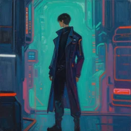 the wanderer painting, cyberpunk version