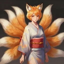 An beautiful digital painting of a woman with fox ears and nine tails wearing a kimono, by Stanley Artgerm Lau, WLOP, Rossdraws, James Jean, Andrei Riabovitchev, Marc Simonetti, and Sakimichan, tranding on artstation, SFW version