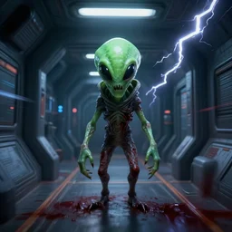 scary slime alien staring at me in a space station corridor, alien! alien isolation, horror, blood, game, cinematic, motion blur, highly detailed, 4 k, game screenshot, dark, white lightning