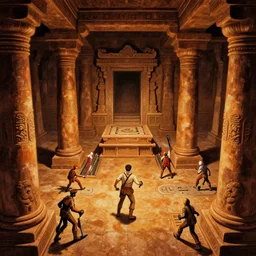 deadly traps, ancient temple, pillars, tomb raidar, indiana jones, altar, traps, from inside a temple, temple run, painted by greg rutkowski