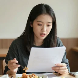 eating while doing a speech by reading from a paper document